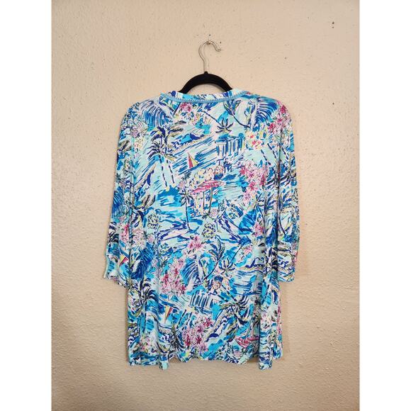 Palm Harbour Women's‎ Multicolor Tropical Print 3/4 Sleeve Tunic Top Size Medium - Picture 2 of 6